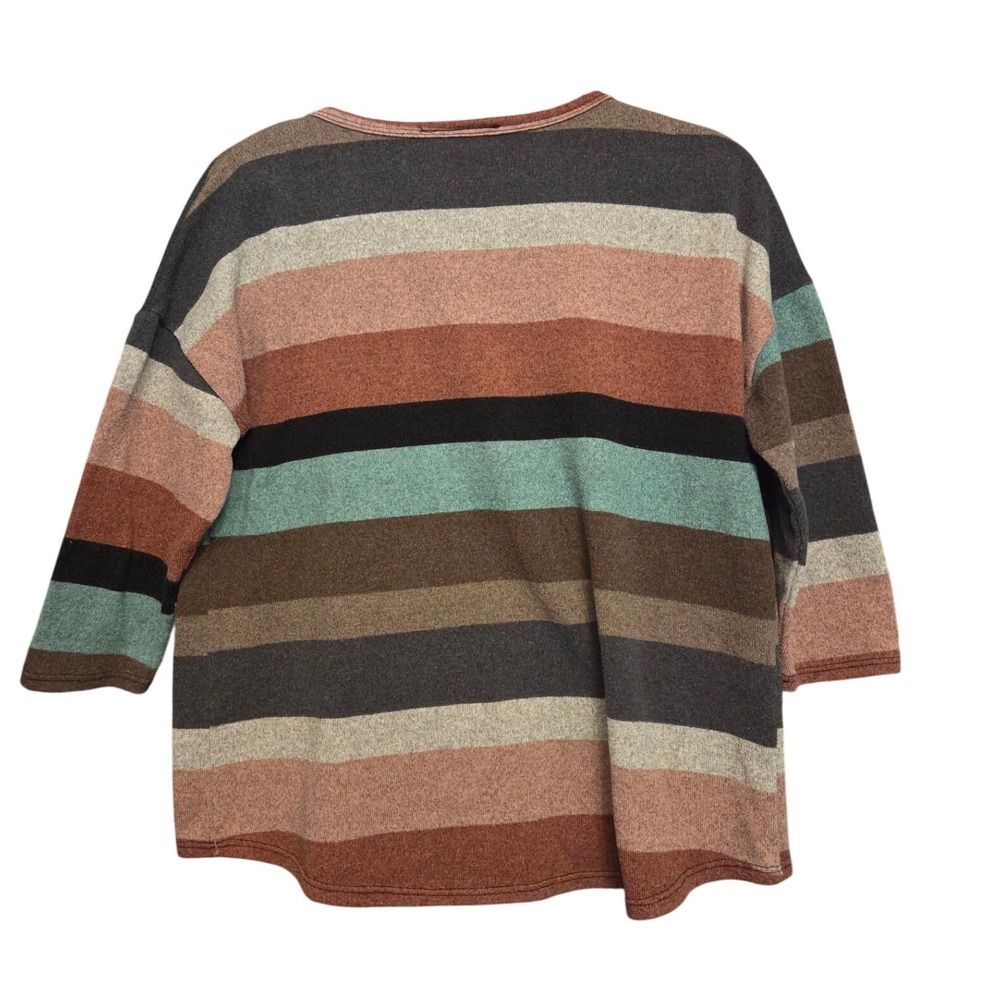 Rue Juju Striped Knit Top Womens Medium Multicolor Boho Soft 3/4 Sleeve Pullover - Picture 3 of 4